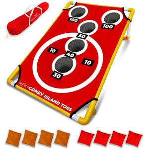 lot 15722 image: Coney Island Toss - Boardwalk Inspired Cornhole Bounce Game (15 Games Included) - PVC Corn Hole Bean Bag Toss Game