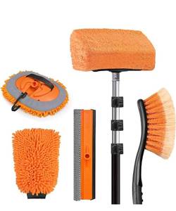 lot 15726 image: 4-12ft Car Cleaning Kit, The Ultimate RV,Truck Washing Set with Soft Wash Brush, Car Wash Mitt, Microfiber Cleaning Head &amp Extra-Thick Aluminum Extension Pole - MISSING TWO ATTACHMENTS