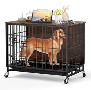 lot 15727 image: New Dog Crate Furniture, Compact 32.5 Small Dog Dual-Entry Kennel Meets Elegant End Table, Effortless Maintenance, Chew-Resistant, Easy Mobility for Cozy Spaces, Rustic Brown