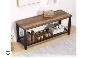 lot 15452 image: Simple Houseware Wood Top Shoe Storage Bench for Entryway, Brown