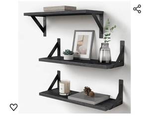 lot 15456 image: Forbena Black Floating Shelves Bathroom Set of 3, Wooden Wall Book Shelves, Rustic Shelf for Storage, Bathroom Organizer, Living Room, Kitchen, Office (Black)