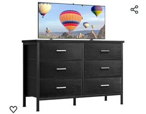 lot 15469 image: BOLUO Black Dresser for Bedroom 6 Drawer, Wide Dresser TV Stand for 50 TV Dressers & Chests of Drawers Fabric Dresser for Closet Modern