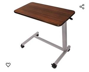 lot 15471 image: Vaunn Adjustable Overbed Bedside Table With Wheels (Hospital and Home Use), Walnut Brown