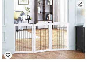 lot 15527 image: Spirich Freestanding Wire Pet Gate for Dogs, Extra Wide, 30 inches Tall Dog Gate for The Houes, Doorway, Stairs, Pet Puppy Safety Fence, White- 3 Panels(No Include Support Feet)