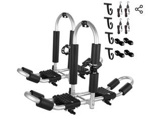 lot 15449 image: Kayak Roof Rack, 2 in 1 Aluminum Pair J-Bar Roof Rack, Folding Adjustable Rack, Weight 160 LBS Heavy Duty Kayak Roof Carrier 2 Kayak, Canoe, SUV, Surfboard on SUV, Car and Truck Crossbar