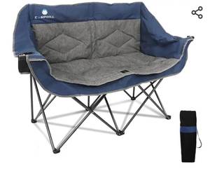 lot 15477 image: Folding Loveseat Camping Chair,Portable Double Chair wCup Holder,Wine Glass Holder,Carry Bag Heavy Duty Lawn Chair for 2 Adults,Perfect for Camp,Hiking,Picnics and Beach Trips,Blue