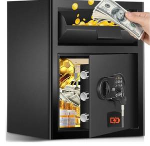 lot 15479 image: 2.6 Cu Ft Fireproof Drop Safe for Business with Quick Place Drop Slot, Anti-Theft Business Depository Safe with Combination Lock & 2 Keys, Large Security Drop Box Safe for Cash, Mail, Checks, Document