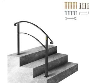 lot 15481 image: Handrails for Outdoor Steps, Fit 1 or 3 Steps Outdoor Stair Railing, Black Wrought Iron Handrail, Flexible Front Porch Hand Rail, Transitional Handrails for Concrete Steps or Wooden Stairs