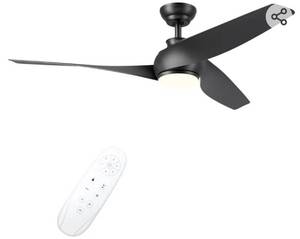 lot 15485 image: CJOY Ceiling Fans with Lights and Remote, 52inch Black Outdoor Ceiling Fan with LED Dimmable, Modern Ceiling Fan Reversible DC 3 Blades, 6 Speeds, Timer, Light Fan for BedroomLiving Room