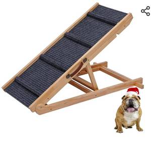 lot 15489 image: Wooden Dog Ramp Car Stairs Foldable Pet Stairs,5 Levels Height Pet Steps for Dogs and Cats,Non-Slip Balanced Dog Indoor Outdoor Ramp,Wood Color