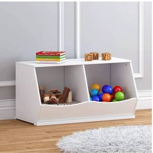 lot 15491 image: UTEX Toy Storage Organizer,Stackable Kids Toy Storage Cubby with 2 Bins,Toy Boxes and Storage for Playroom,Bedroom,Nursery School,White