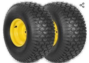 lot 15492 image: (2-Pack) 20x8.00-8 Rear Tire and Wheel Assemblies - 4 Ply Tubeless Tire Compatible Replacement for Riding Lawn Mowers - 34 Borehole, 3.5 Offset Hub and 316 Keyway