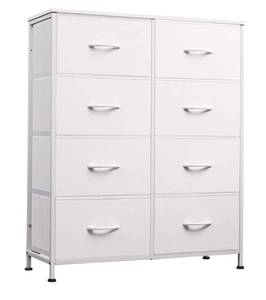 lot 15495 image: Fabric Dresser for Bedroom, Tall Dresser with 8 Drawers, Storage Tower with Fabric Bins, Double Dresser, Chest of Drawers for Closet, Playroom, Dormitory, White