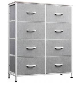 lot 15686 image: Fabric Dresser for Bedroom, Tall Dresser with Drawers, Storage Tower with Fabric Bins, Double Dresser, Chest of Drawers for Closet, Playroom, Dormitory, Light Grey