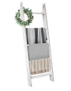 lot 15687 image: Honest Blanket Ladders for The Living Room, 5-Tier Blanket Holder, Wall-Leaning Blanket Rack, Ladder Shelves, Wooden Quilt Ladder, Farmhouse Decor, White