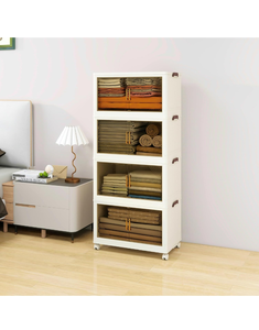 lot 15272 image: Storage Bins with Lids, 76QT Folding Storage Box, 4 Pack Collapsible Storage Bins with Wheels and Doors, White Closet Organizers and Storage, Storage Containers for Home, Closet