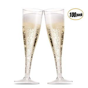 lot 15273 image: 100 Pack Plastic Champagne Flutes 5 Oz Clear Plastic Toasting Glasses Disposable Wedding Party Cocktail Cups