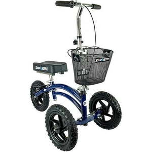 lot 15618 image: KneeRover All Terrain Steerable Knee Walker Knee Scooter Heavy Duty Crutch Alternative with Basket in Blue - Retail $284