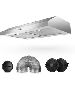 lot 15621 image: Range Hood 30 inch, 600 CFM Under Cabinet Range Hood with Strong Suction for DuctDuctless Convertible, Stainless Steel Kitchen Hood with 3 Speed Exhaust Fan and Two Bright LED Lights