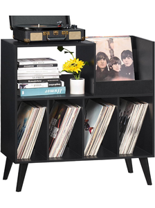 lot 15628 image: LELELINKY Large Record Player Stand, Turntable Stand with Storage, Vinyl Record Holder with Display Area, Record Player Table Holds Up to 300 Albums, Record Stand for Music room Living Room-Reto