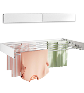 lot 15662 image: Wall Mounted Clothes Drying Rack 40 inches, Foldable Wall Mount Laundry Drying Rack Folding Indoor, Drying Rack Clothing Collapsible, Towel Drying Rack with Wall Template, 6 Rods, White