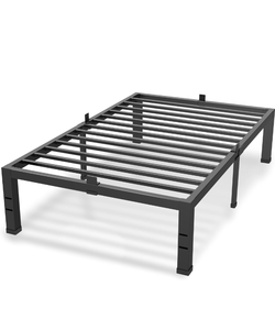 lot 15671 image: 14 Inch Twin XL Metal Bed Frames with Mattress Slide Stopper - Black Basic Anti Squeak Steel Slats Platform, Easy Assembly Heavy Duty Noise Free Bedframes, No Box Spring Needed