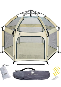 lot 15672 image: POP N GO Baby Playpen - Indoor & Outdoor Playpen for Babies and Toddlers - Baby Beach Tent, Foldable, Portable WCanopy, Travel Bag, & Mosquito Net - Pop Up Pack and Play Tent (Warm Ivory)