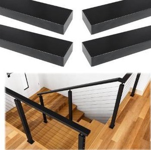 lot 15562 image: Muzata 4Pack 66 Stainless Steel Handrail Black Rectangular Handrail Flat Top Rail Cable Railing System Deck Stair Indoor Outdoor, HT10 BP4