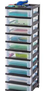 lot 15565 image: Plastic Drawer Storage Organizer 10-Drawers for Classroom Art Craft Supplies Dresser Closet Bathroom Dorm Bedroom Laundry Room BlackClear