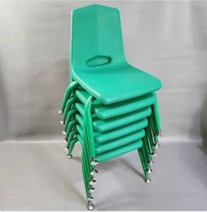 lot 15572 image: Childs School Chair Lot of 6 10 Green Plastic Metal Legs Learning Day Care