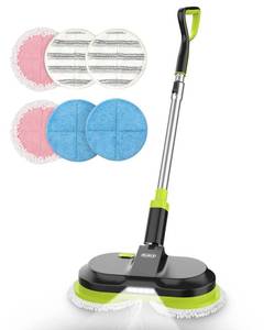 lot 15457 image: Cordless Electric Mop, Electric Spin Mop with LED Headlight and Water Spray, Up to 60 mins Powerful Floor Cleaner with 300ml Water Tank, Polisher for Hardwood, Tile Floors, Quiet Cleaning & Waxing Green and black