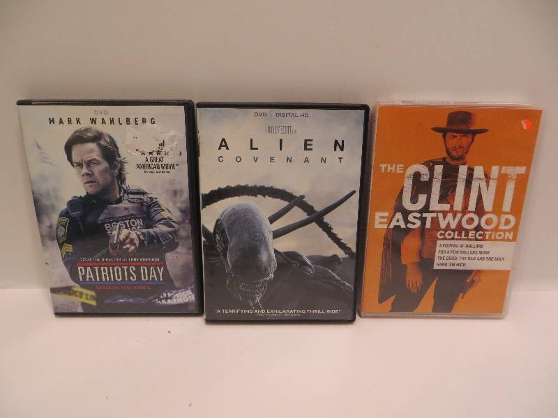 lot 1021 image: Lot of 3 movies, patriots day, alien covenant, the clint eastwood collection