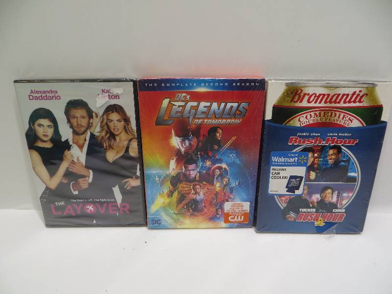 lot 1022 image: Lot of 3 movies, the layover, DCs legends of tomorrow the complete second season, Bromantic comedies rush hour 1 and 2