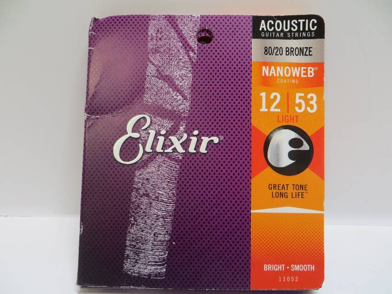 lot 1123 image: Elixir acoustic guitar strings 8020 bronze nanoweb coating 1253 light