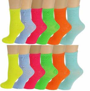 lot 1616 image: Different Touch 12 Pairs Pack Kids Girls Colorful Creative Fun Novelty Design Crew Socks (6-8, Neon Color)