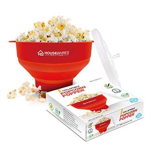 lot 1624 image: Collapsible Silicone Microwave Hot Air Popcorn Popper Bowl With Lid and Handles - Red