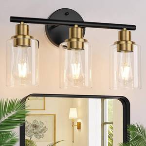 lot 1630 image: 3-Light Bathroom Light Fixtures, Black and Gold Bathroom Wall Lights, Modern Bathroom Vanity Light with Clear Glass Shade, Bathroom Wall Lamp for Mirror Kitchen Bedroom Hallway Cabinet