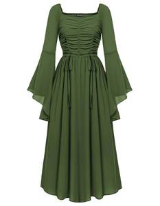 lot 1637 image: Women Off Shoulder Renaissance Dress Fairy Summer Peasant Irish Dress Olive Green L