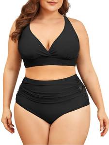 lot 1647 image: Womens Plus Size Bikini Two Piece Swimsuits Tummy Control Bathing Suits High Waisted Bikini Swimwear Black 18 Plus