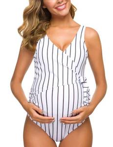 lot 1649 image: Tempotrek Maternity Swimsuit One Piece Elegant V Neck Pregnancy Swimwear Tie Front Bowknot Bathing Suit Monokini Medium