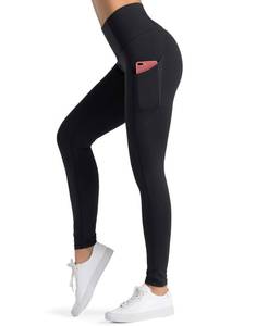 lot 1653 image: Dragon Fit High Waist Yoga Leggings with 3 Pockets,Tummy Control Workout Running 4 Way Stretch Yoga Pants Black, M