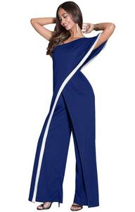 lot 1658 image: KOH KOH Petite Womens Short Sleeve Pockets One Off Shoulder Asymmetric Long Pant Pantsuit Romper Bridesmaid Wedding Guest Formal Work Office Jumpsuit Outfit, Cobalt Royal Blue & White S 4-6