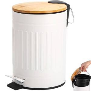 lot 1663 image: AVLA 2 Liter Step Trash Can, Metal Rubbish Wastebasket with Wooden Lid, Round Foot Pedal Garbage Container Bin with Liner Bucket, Small Bathroom Office Waste Bin Trashcans for Bedroom, Kitchen