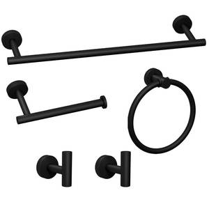 lot 1664 image: 5-Pieces Matte Black Bathroom Accessories Set, Stainless Steel Bathroom Hardware Set, Bath Towel Bar Set, Towel Racks for Bathroom Wall Mounted.