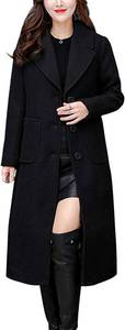 lot 1667 image: chouyatou Womens Big Notch Lapel Single Breasted Mid-Long Wool Blend Coat (Small, Black)