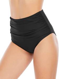 lot 1671 image: High Waisted Bikini Bottoms Ruched Tummy Control Swimsuits Bottoms Sexy Swim Bottom Bathing Suits for Women Solid Black XL