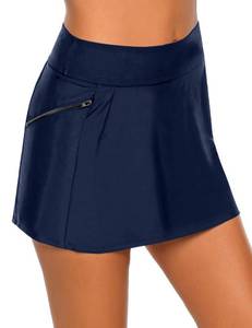 lot 1674 image: Vetinee Womens Zip Pockets High Waist Bikini Tankini Bottom Swim Skirt Swimsuit Navy Blue Size X-Large (Fits US 16-18)