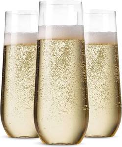 lot 1690 image: Munfix 48 Pack Stemless Plastic Champagne Flutes Disposable 9 Oz Clear Plastic Toasting Glasses Shatterproof Recyclable and BPA-Free
