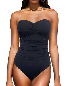 lot 1698 image: Yonique Womens Strapless One Piece Swimsuit Tummy Control Bandeau Bathing Suits Slimming Twist Front Swimwear Black1 M