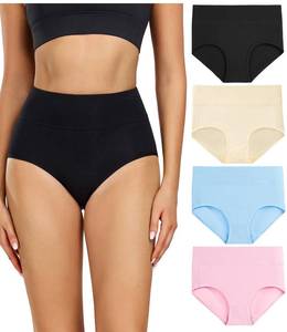 lot 1701 image: wirarpa Womens Cotton Underwear 4 Pack High Waist Briefs Light Tummy Control Ladies Comfort Stretch Panties Underpants Size XL,Multicoloured